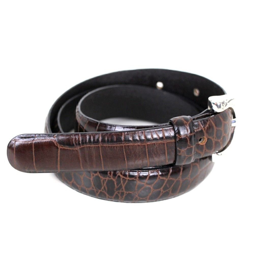 Ann Taylor CROCO BROWN GENUINE LEATHER 3/4"Wd DRESS WOMEN'S BELT Sz M (T11 - Picture 6 of 14